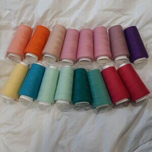 Maxi-Lock Polyester Serger Thread Lot Of 16 Spools Assorted Colors and brands